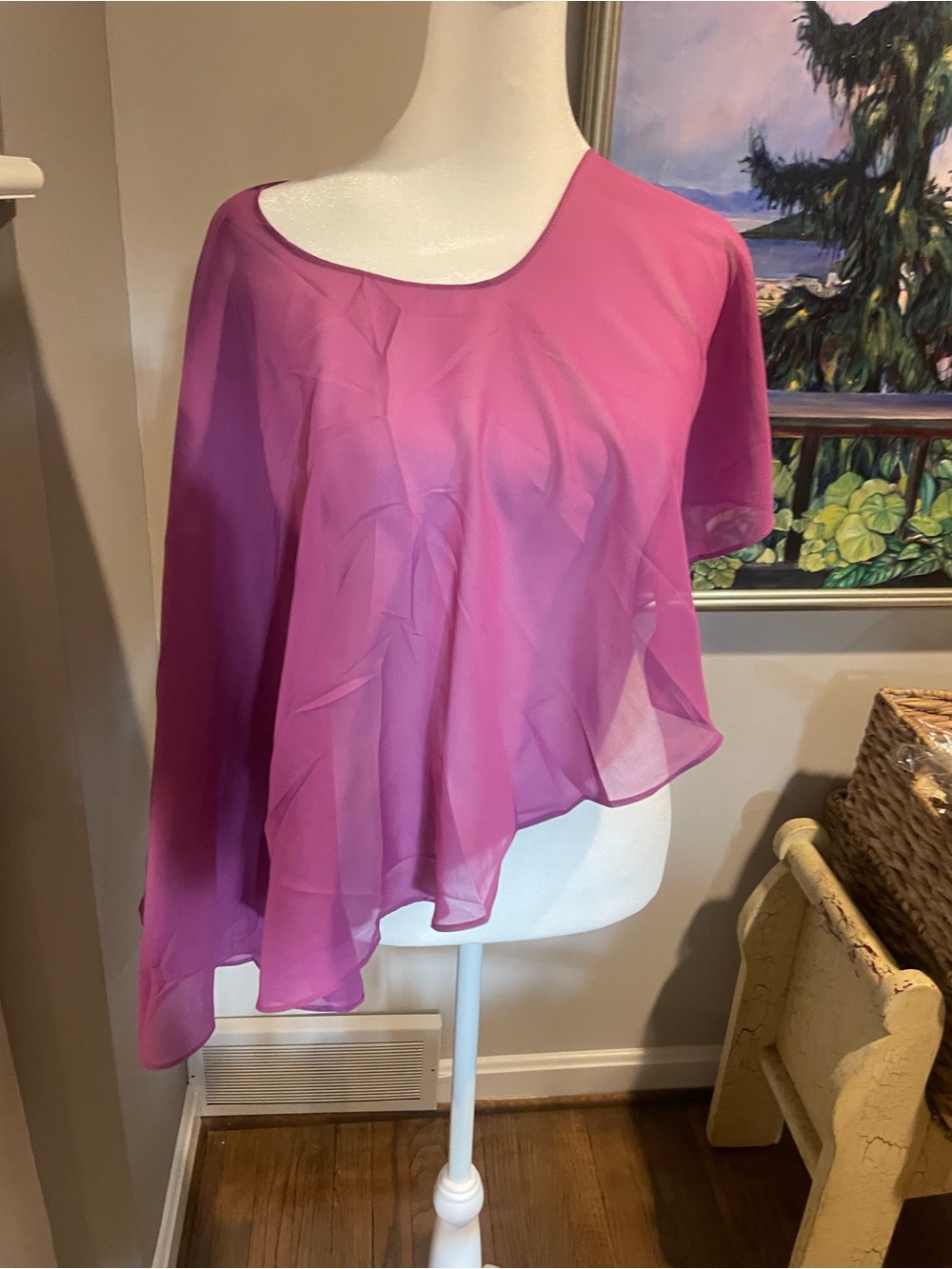 Asymmetric One-Shoulder Sheer over head cape in Fuchsia